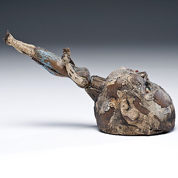 Margaret Keelan (1948, Canadian/USA) : Margaret Keelan (1948, Canadian/USA) New York Dollie Earthenware ht. 5, wd. 9, dp. 4 inches Artist signature on base Keelan plays exquisitely with clay’s mimetic possibilities, when it emerges f