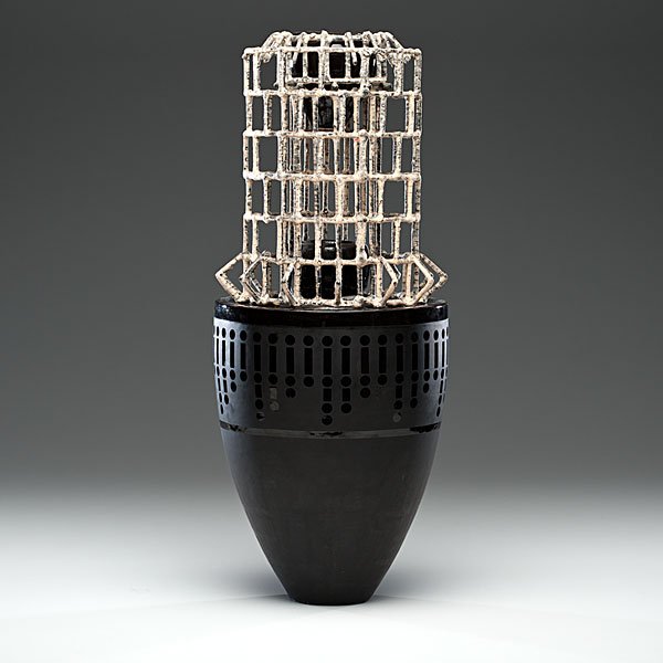 Arthur Nelson (1942-1994, USA) : Arthur Nelson (1942-1994, USA) Untitled, 1986 Low fire Egyptian paste, fired clay and steel ht. 30, dia. 11 inches Shown: Four Seasons, Anna Gardner Gallery, Stinson Beach, CA, 1986; California Cl