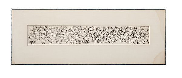 Anda Patterson (1935, Ireland) : Anda Patterson (1935, Ireland) Spectators and Critics; Drypoint on paper, signed, titled and dated 1975 in margin, numbered 11/18; 4.75 x 30.74 inches Provenance: Daniel Jacobs and Derek Ma
