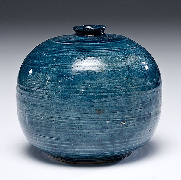 Irv Tepper (1947, USA) : Irv Tepper (1947, USA) Blue Glazed Vessel c.1968 Stoneware ht. 4.5, dia. 4.25 inches Artist signature on base