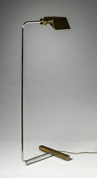 George Kovacs Brass Floor Lamp : 20th century. A contemporary brass floor lamp with tent shade by designer George Kovacs; ht. 38.5 in.