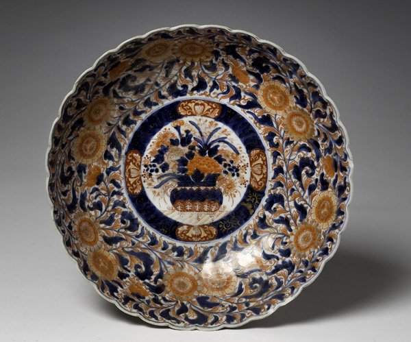 Japanese Imari Center Bowl : Japanese, 19th century. An ironstone Imari center bowl with scalloped rim; dia. 12 in.
