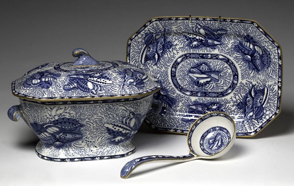 Mottahedeh Tureen and Undertray : American, 20th century. A Mottahedeh blue and white large tureen with undertray and ladle, marked on underside; ht. 9.75 in.