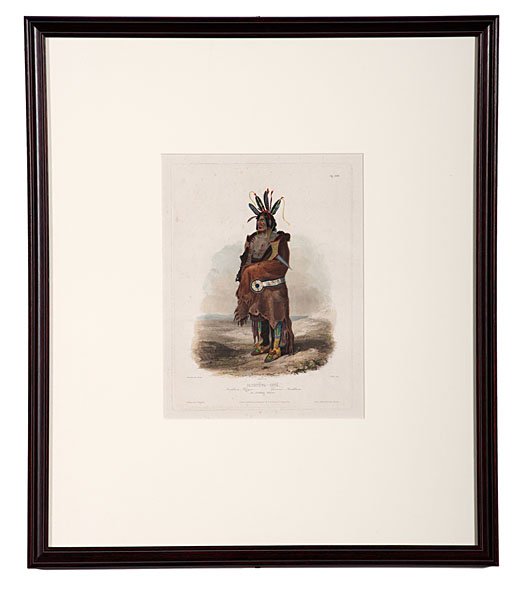 Karl Bodmer (Swiss, 1809-1893) Aquatint Engraving : An Arikara Warrior Published by Ackermann & Co. Blindstamp l.c. 10 in. x 14 in.