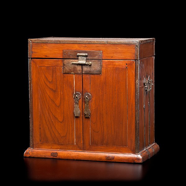 Chinese Qing Dynasty Herb Chest : Chinese, early 20th century, rosewood with iron clasps and locks; ht. 18.75, wd. 18, dp. 12.75 in.