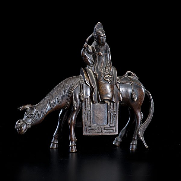 Chinese Bronze Horse and Scholar Incense Burner : Chinese, 19th century. An incense burner in the form of a scholar on horseback, unmarked; ht. 6.75 in.