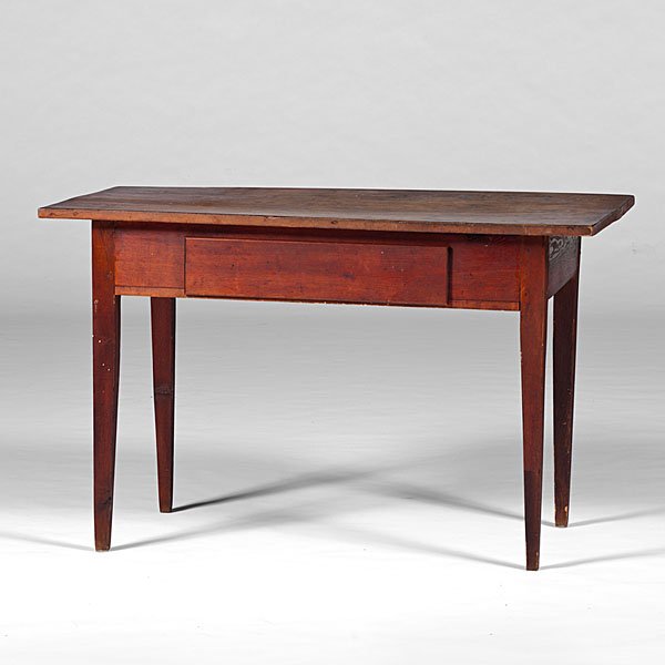 Hepplewhite Walnut Work Table : Hepplewhite Walnut Work Table American, 19th century. A Hepplewhite one-drawer work table in walnut, the rectangular top over square tapered legs; ht. 29, wd. 46, dp. 23 in.