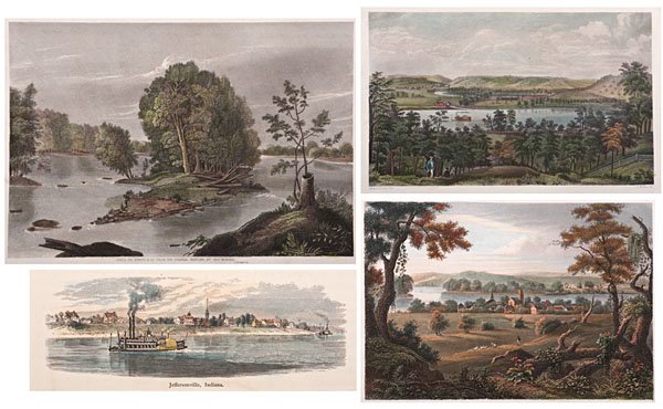 Indiana Hand-Colored Engravings : Indiana Hand-Colored Engravings Four 19th century hand-colored engravings related to Indiana, including New Harmony, Jeffersonville, the area spanning Kentucky, Indiana and Ohio, and also View on th