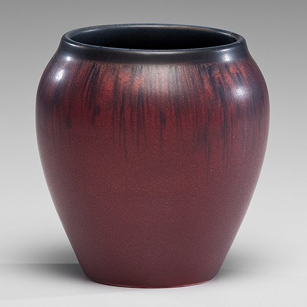 Rookwood Vase by Sara Sax : Rookwood Vase by Sara Sax American (Cincinnati), 1916. A Rookwood Vellum glaze vase with a dark blue rim to plum body, decorated by Sara Sax. Impressed Rookwood mark, date 1916, shape 1343, incised