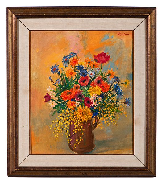 Still Life by Bruno Zupan : Still Life by Bruno Zupan Bruno Zupan (American, b. 1939). Oil on canvas, signed u.r; 21 x 17.5 in. (sight).