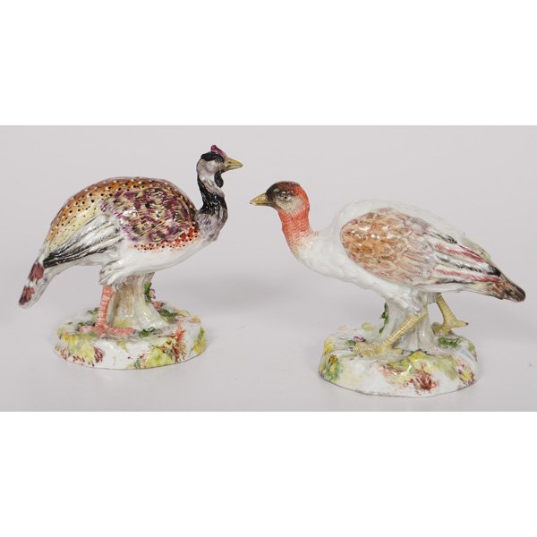Pair of German Porcelain Guineas : Pair of German Porcelain Guineas German, 19th century. A pair of polychrome painted porcelain guineas, possibly Furstenberg or Rosenthal; tallest ht. 6 in. Provenance: Ex Collection Terry Kovel Sh
