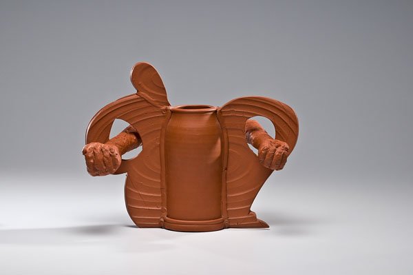 Viola Frey (1933-2004; USA) /Betty Woodman (1930; USA) : Viola Frey (1933-2004; USA) /Betty Woodman (1930; USA) Untitled (Collaboration) ca 1993 Earthenware; ht. 15, wd. 15, dp. 15 in. This is a unique collaboration between friends, Viola Frey and Betty