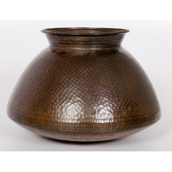 Arts & Crafts Hammered Copper Vase : Arts & Crafts Hammered Copper Vase Arts and Craft Squat Vase, in the manner of Dirk van Erp early 20th century Copper; ht. 11.25, dia.17 in.