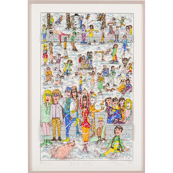 Ice Day by James Rizzi : Ice Day by James Rizzi James Rizzi (American, 1950-2011). Three dimensional serigraph titled Ice Day. Signed and numbered 116/250, dated 1988. Gallery label to verso.; 11 x 6.9 in.