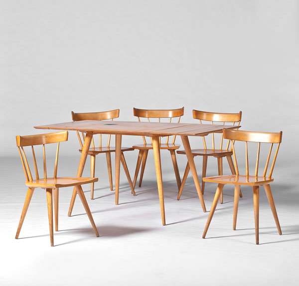 Paul McCobb Dining Table and Side Chairs : Paul McCobb Dining Table and Side Chairs Danish, 20th century. Paul McCobb dining table with two leaves and five side chairs, table leaf and one chair labeled Planner Group Designed by Paul McCobb W