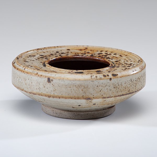 Ted Randall (1914-1985; USA) : Ted Randall (1914-1985; USA) Flat Vase ca 1960 ht. 1.75, dia. 4.5 in. Artist signature on base. Randall studied, worked, and taught ceramics at Alfred University over the course of five decades