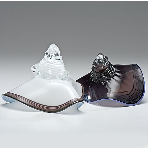 Stuart Shulman Art Glass : Stuart Shulman Art Glass Stuart Shulman (American, 20th century). Two blown glass sculptures in plumb and milky iridescent colors, marked Shulman '85 and Schulman '86; each, dia. 9.5 in.