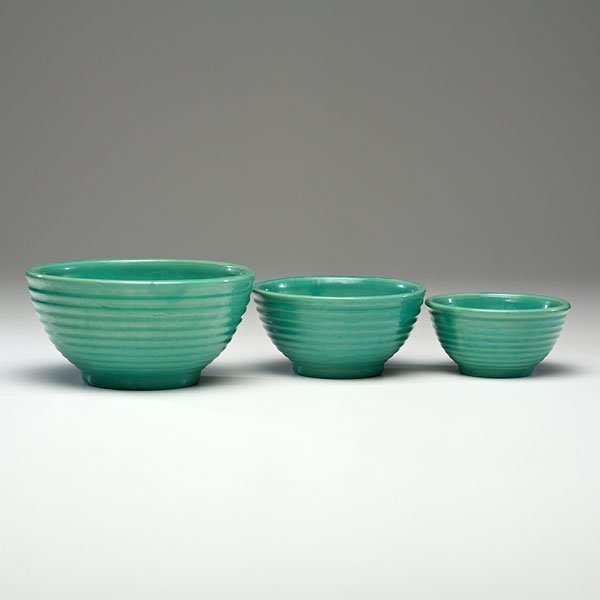 Bauer Pottery Mixing Bowls : Bauer Pottery Mixing Bowls Set of three nesting bowls in jade Largest: ht. 4.25, dia. 9 in.