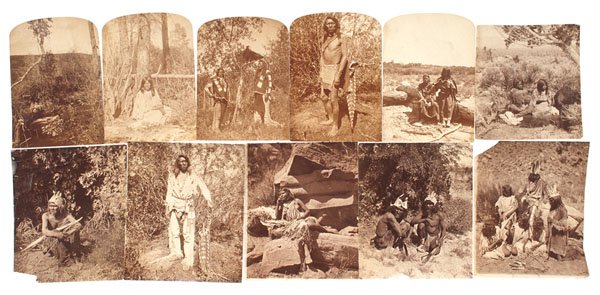 John Hillers Unmounted Photographs from the Powell: John Hillers Unmounted Photographs from the Powell Expedition, Ca 1873-1874 Lot of 11 albumen stereoview halves, most taken ca 1873-1874. Featuring the following views of Utes: Nau-No-Kwits and 