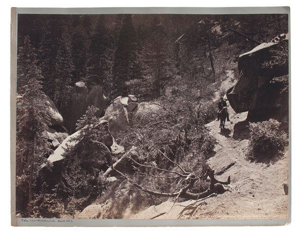 William Henry Jackson Albumen Photograph, Pike's Peak: William Henry Jackson Albumen Photograph, Pike's Peak Trail Near Grand View Large format albumen photograph produced by William Henry Jackson (1843-1942), ca 1880. Titled in the negative, 323. Pike
