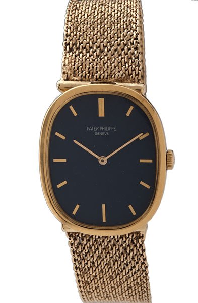 Gentleman's Patek Philippe and Co. Ellipse : Gentleman's Patek Philippe and Co. Ellipse Gentleman's Patek Philippe & Co. Ellipse in 18 karat yellow gold with a 14k yellow gold mesh band. 23-300 PM manual wind movement. 18 jewels with 5 adjust