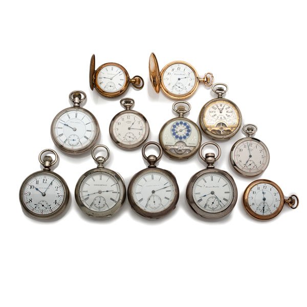 A Group of Twelve American Made Pocket Watches : A Group of Twelve American Made Pocket Watches Watches from Seth Thomas, Hebdomas, Ingersoll and Hampden. All in working order. Ten open-face and two hunter cases. Late 19th to early 20th century. V