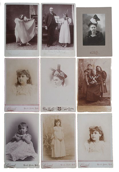 Portraits of Wm. F. Cody's Daughter, Irma Cody, by: Portraits of Wm. F. Cody's Daughter, Irma Cody, by North Platte and Omaha Photographers Lot of 21, including: 7 cabinet card portraits by Broach of North Platte, of Irma as a child, one of which sho