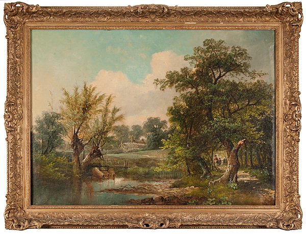 English Landscape by George Hicks : English Landscape by George Hicks George Hicks (British, 19th century), 1866. An oil on canvas landscape in a gilt frame, signed l.l. Geo Hicks '66; 25.5 x 35.5 in. (sight).