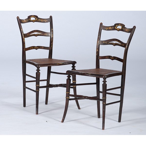 Sheraton Paint-Decorated Parlor Chairs : Sheraton Paint-Decorated Parlor Chairs Probably English, early 19th century. A pair of grained and stenciled Sheraton parlor chairs, each having a shaped and pierced crest, a caned and shaped seat,