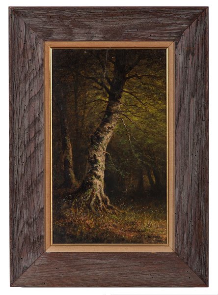 The Old Veteran by Carl Brenner : The Old Veteran by Carl Brenner Carl Brenner (American/Kentucky, 1833-1888). Oil on panel, depicting a lush forest interior. Signed and dated 1881 l.r., and with label on verso with title, and 