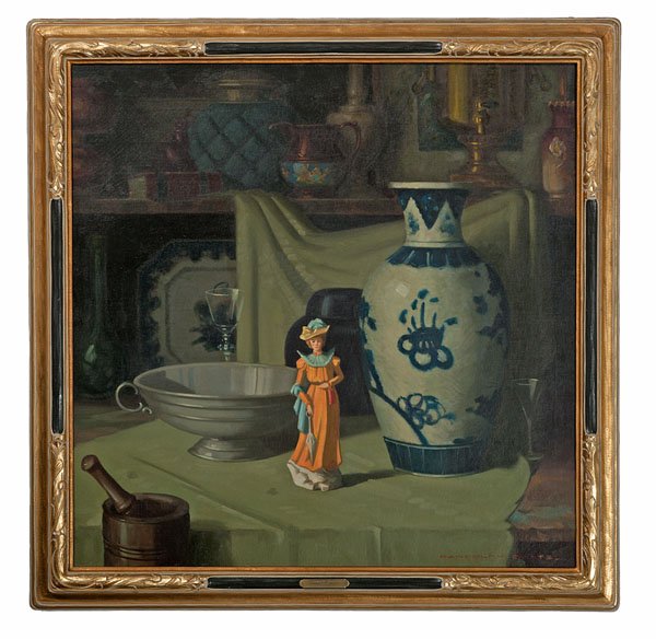 Collector's Corner by Randolph Coates : Collector's Corner by Randolph Coates Randolph Coates (American, 1891-1957). Oil on canvas, signed l.r.; 36 x 36 in. (sight). Provenance: The Clarence and Mildred Long Collection of Indiana Arti