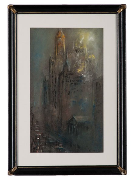 The Evening Mail by Glenn C. Henshaw : The Evening Mail by Glenn C. Henshaw Glenn Cooper Henshaw (American, 1885-1946). Pastel and charcoal drawing on paper. A nocturnal urban scene with skyscrapers, one of them identified as "The Evenin