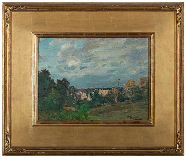 Connecticut Landscape by Walter Clark : Connecticut Landscape by Walter Clark Walter Clark (American, 1848-1917). Oil on panel, a fine Connecticut impressionist landscape, signed l.r.; 12 x 15.5 in. (sight).