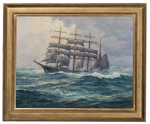 Ship on the Ocean by Anton Otto Fischer : Ship on the Ocean by Anton Otto Fischer Anton Otto Fischer (American, 1882-1962). Oil on canvas, signed and dated 1944 l.r.; 28 x 36 in. (sight). Provenance: Ex Lagakos-Turak Gallery, Philadelp