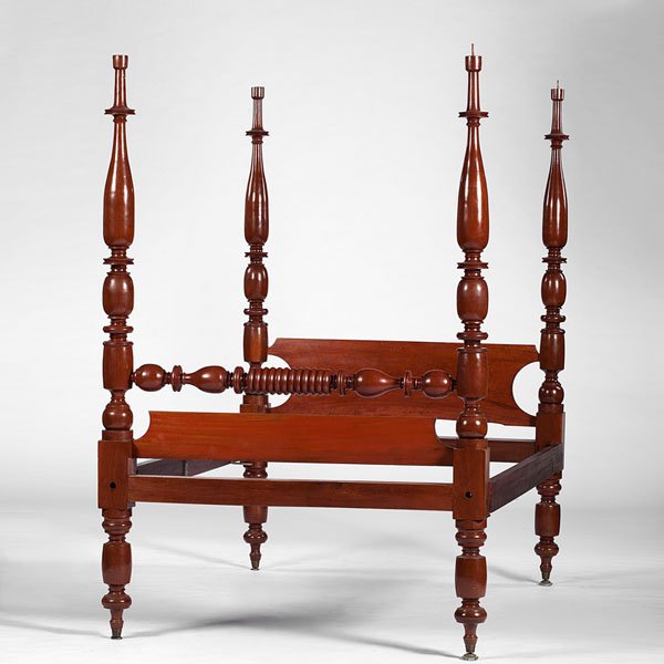 Kentucky Cherry Four-Post Bed : Kentucky Cherry Four-Post Bed Central Kentucky, 19th century. A four-post bed in cherry with flat canopy, turned posts and altered side rails; ht. of posts 86, approx. lg. 85, wd. 59 in.