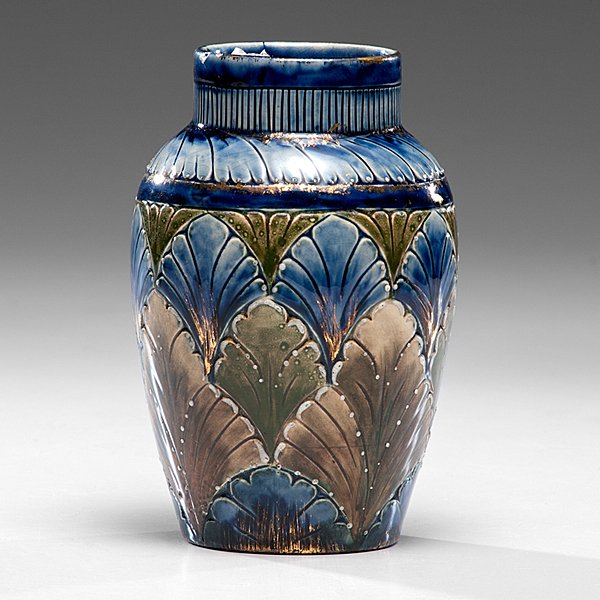 Rare Rookwood Vase by Laura Fry/Cincinnati Pottery: Rare Rookwood Vase by Laura Fry/Cincinnati Pottery Club American (Cincinnati), 1882. An early Rookwood vase decorated by Laura Fry, featuring an incised geometric pattern along the rim, with incis