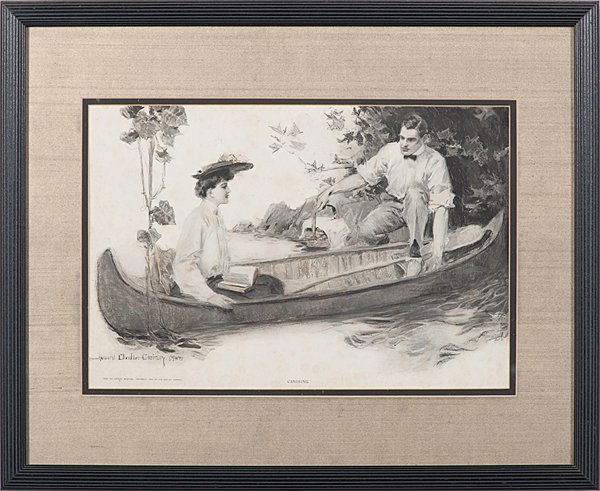 Canoeing by Howard Chandler Christy : Canoeing by Howard Chandler Christy Howard Chandler Christy (American, 1873-1952). Black and white print depicting a couple on a canoe. 15 x 10 in. (sight). Signed and dated 1905, l.l.