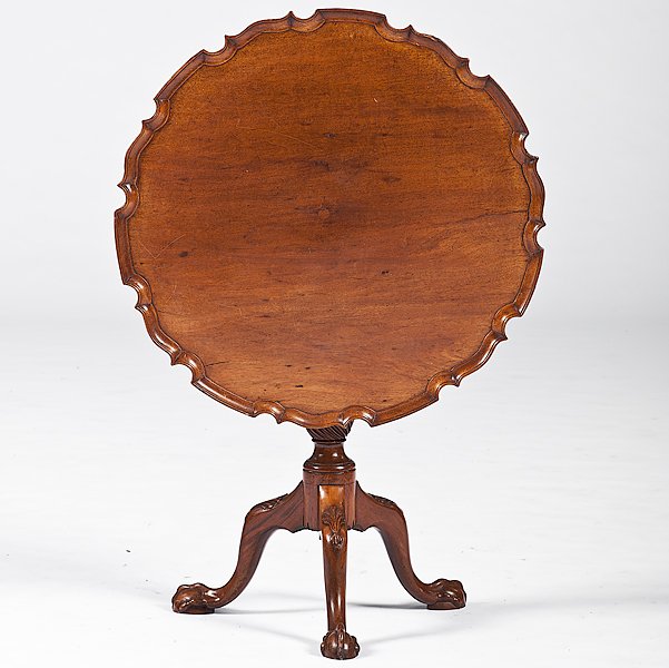Chippendale-Style Tilt-Top Tea Table : Chippendale-Style Tilt-Top Tea Table American, 19th century. A Chippendale-style tilt-top tea table in mahogany, having a circular piecrust top, supported by a turned pedestal, rising on three carv