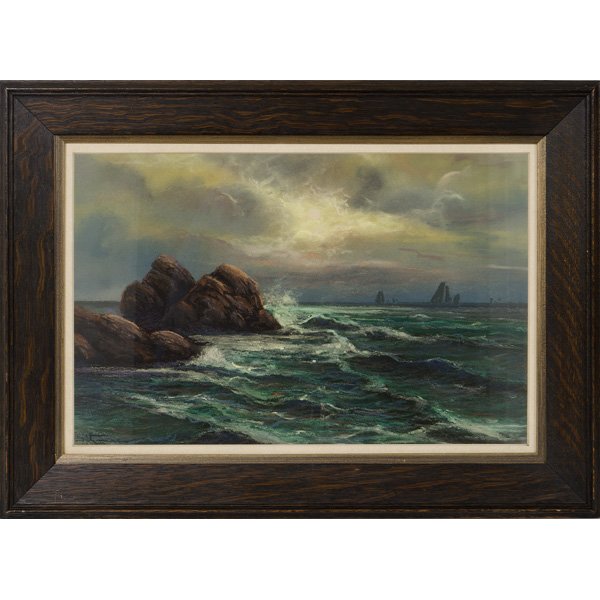 Rocky Shore by Edward Sitzman : Rocky Shore by Edward Sitzman Edward Sitzman (American, 1874-1949). Watercolor and pastel on paper, signed l.l.; 10.75 x 16.75 in. (sight). Provenance: The Clarence and Mildred Long Collection o