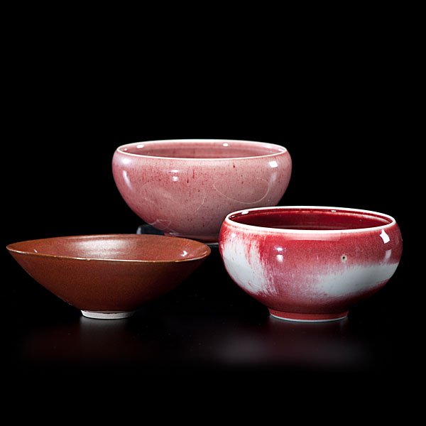 Otto Heino Bowl, Plus : Otto Heino Bowl, Plus American, a bowl signed Otto Heino (1915-2009), plus two bowls with copper reduction glaze, all signed; tallest ht. 3 in. Provenance: From the Collection of Dorothy Miner.