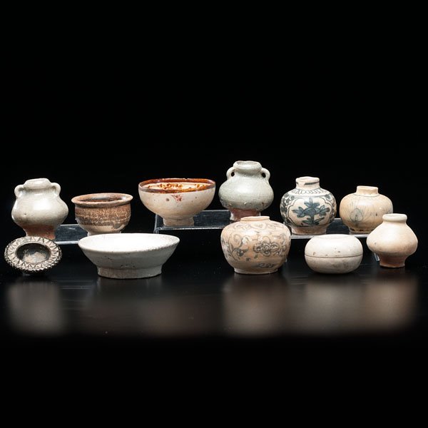 Collection of Bowls and Jarlets : Collection of Bowls and Jarlets Chinese, Korean, and Vietnamese, 7th-17th century. A collection of eleven ceramic and earthenware items, including a lidded container, jarlets and miniature bowls,