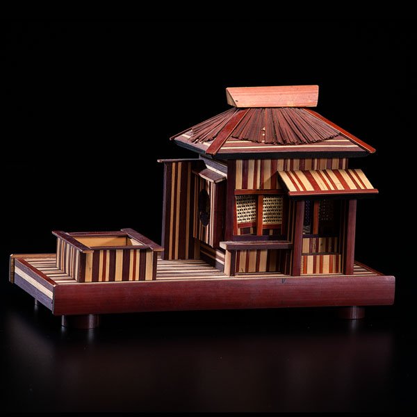 Miniature House : Miniature House Japanese, 20th century. Miniature house with square bath, made out of wood and bamboo. 10.75 x 6.75 x 5 in. Provenance: Property of the Zanesville Museum of Art, Zanesville, OH.