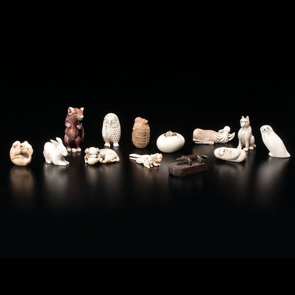 Fine Collection of Japanese Animal Netsuke : Fine Collection of Japanese Animal Netsuke A group of 13 netsuke consisting of different animals. Ht.: 2.75 in. (tallest item). Provenance: Private Collection, Holland, OH. Acquired from the 1950s