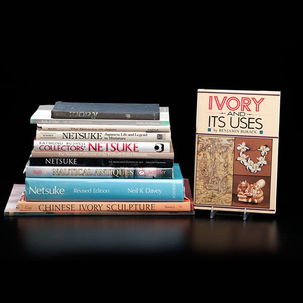 A Group of Books about the Japanese Netsuke and the Art: A Group of Books about the Japanese Netsuke and the Art of Ivory A group of twelve scholarly scholarly and reference books about ivory and netsukes. Ht.: 14.75 in. (tallest book). Provenance: Priv