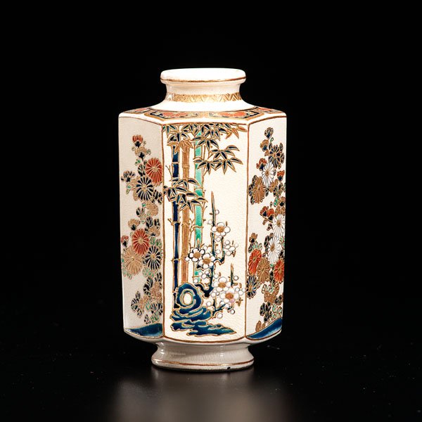 Japanese Royal Satsuma Vase : Japanese Royal Satsuma Vase Japanese, early 20th century. An octagonal vase decorated in enamel with wisteria and flowers. Royal cross mark to underside; ht. 7.5 in.