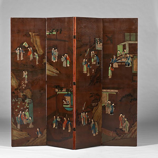 Chinese Paintings : Chinese Paintings Chinese. Four paintings, ink and colors on paper, mounted together as a four panel screen, lengthy inscription on all four panels. Ht. of each panel 72 in. Ex Collection of Dr. Her