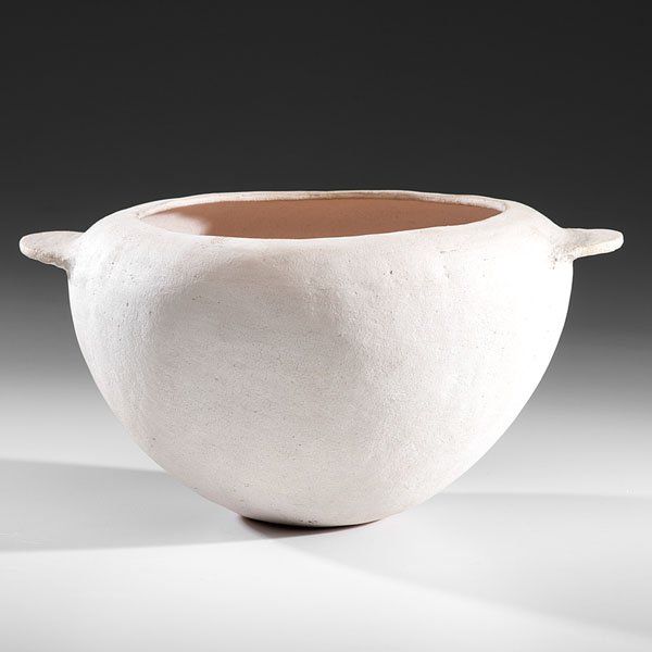 Lucy Lewis (Acoma, 1898-1992) Award Winning Bowl : Lucy Lewis (Acoma, 1898-1992) Award Winning Bowl titled 1968, the bowl embraces the simplicity of the modern era with the absence of decoration and the concentration of form; semi-circular flat han