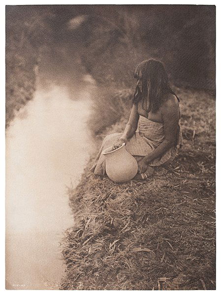 Edward Curtis (American, 1868-1952) Signed Platinum: Edward Curtis (American, 1868-1952) Signed Platinum Photograph By the Canal, Maricopa printed on textured paper; copyright blindstamp lower left; signed lower right plate no. 86 from volume 2 of The