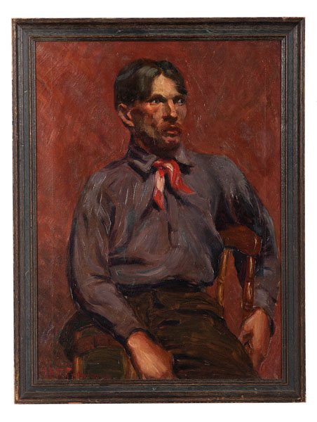 Helen Alison Frase Penniman (American, b. 1882) Oil on: Helen Alison Frase Penniman (American, b. 1882) Oil on Canvas The Crippled Cowboy Signed HAF. Penniman l.l. Label on verso Peabody Institute and Charcoal Club / Exhibition of / Works of American Art