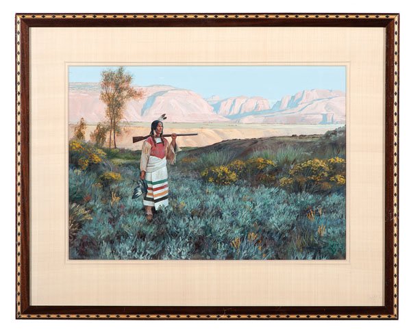 Gary Kapp (American, b. 1942) Gouache on Paper : Gary Kapp (American, b. 1942) Gouache on Paper Untitled Signed Gary Kapp l.r. Housed in a wood frame with a band of geometric inlay 13.75 in. x 19.5 in. (sight).